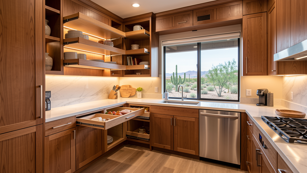 Custom pull-out shelves in a modern Las Vegas kitchen